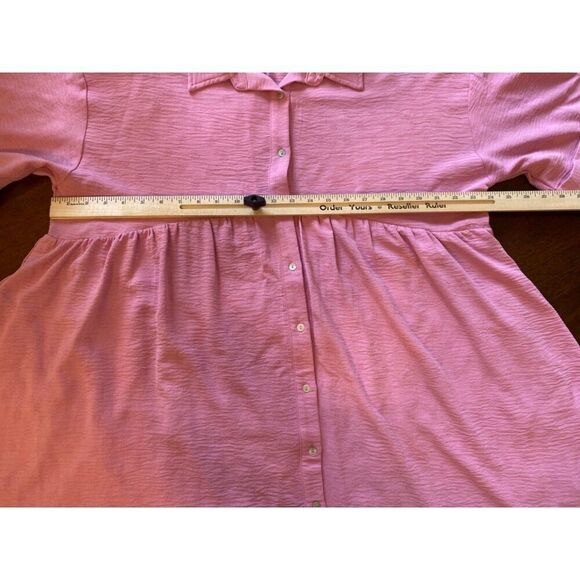Entro Women's Large Dress Pink Tiered Button-Down Tunic Top Lined Short Sleeve - Picture 7 of 13